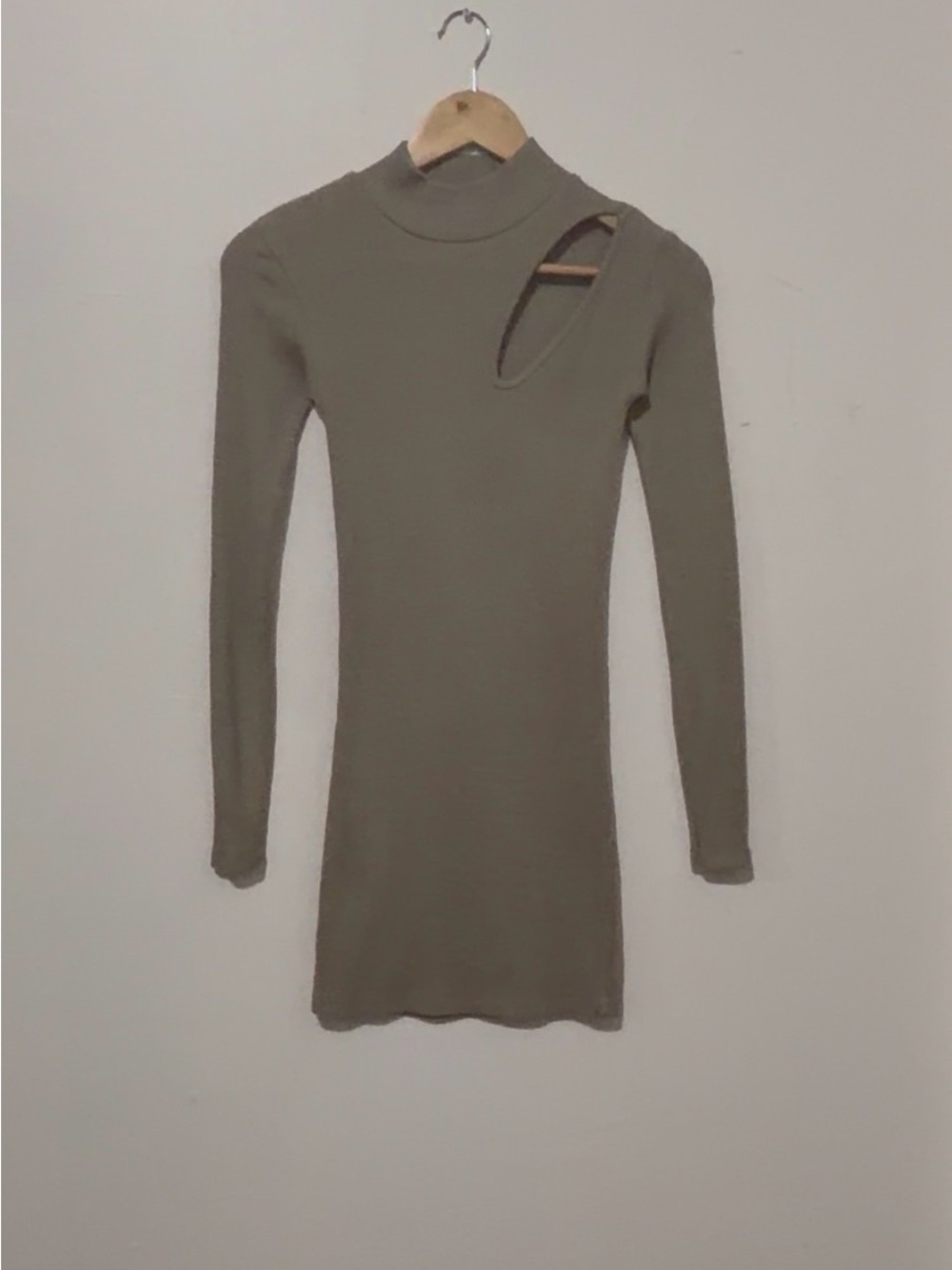 Zara Olive Cutout Long Sleeve Mock Neck Dress